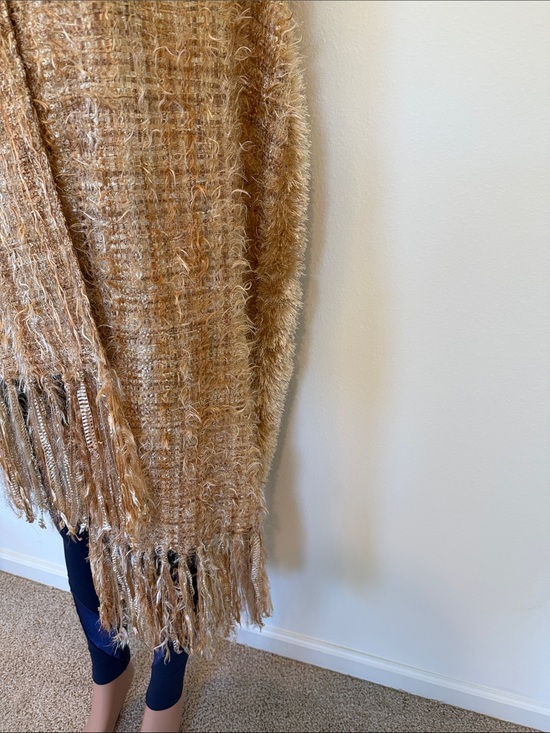 Cozy Fringe Wrap Scarf in Camel little metallic sparkling